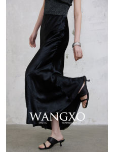 WANGXO | Chân Váy Dạng A Chống Nhăn Bóng Acetate