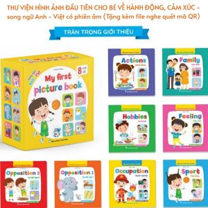 [HCM] THƯ VIỆN HÌNH ẢNH ĐẦU TIÊN CHO BÉ VỀ HÀNH ĐỘNG CẢM XÚC - MY FIRST PICTURE BOOK VERSIO. BỘ THẺ BÌA CỨNG TRANH CHO BÉ PHÁT TRIỂN TRÍ THÔNG MINH