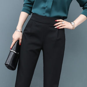 WANGGONGZHU | Slimming Straight Leg Black Harlan Pants Womens Fashionable Casual Trousers High Waist Long Pants Korean Style Polyester Spandex