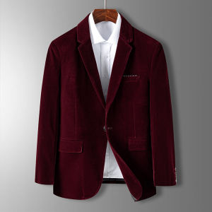 เสื้อสูทสีแดงลำลองสำหรับพ่อ เสื้อสูทแบบสวมสำหรับงานแต่งงาน ฤดูใบไม้ร่วง ปี 2023 เสื้อสูทแบบลำลองสำหรับผู้ชาย ทรงปกติ