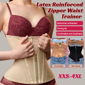 13 Steel-Bone Latex Reinforced Zipper Waist Trainer Cincher Slimming Body Shaper High Elastic Adjustable Shapewear Corset Plus Size