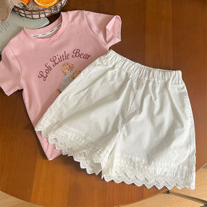 Girls Pure Cotton White Short Pants Loose Wide Leg Pants Lace Trim Hot Pants Summer Outerwear Childrens Clothing Shorts