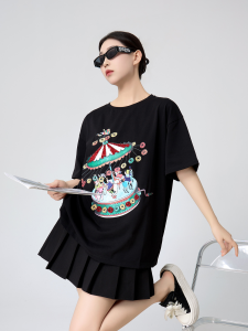 XIAODADEHUA | Colorful Cartoon Glitter Printed Tshirt Women Slimming