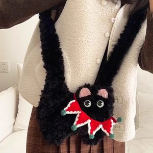 Trendy Cat Shaped Furry Shoulder Bag Crossbody Phone Pouch Soft Female Handbag Fashionable Spring Collection Youth Daily Use