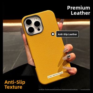 DAIMANG | Anti-Slip Leather Case for iPhone 16 Pro Max 15 Pro 14 13 PM Yellow