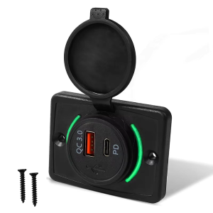 12-24V Dual Ports Car Charger Socket USB QC PD Charger Outlet Power Adapter with Sliding Cap for Car Motorcycle Truck ATV RVBoat