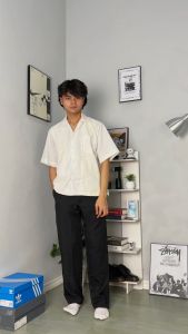 CASUALUXE Cuban Bowling Boxy Oversize twil Shirt | Kemeja twill Polos Kerah Terbuka Lengan Pendek
