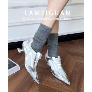Silver Pointed Deep Mouth Womens Single Shoes Star Series High Heels Belted Boxing Shoes Technological Sensation Fashionable