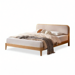 YUANSHI YUANSU | Modern Minimalist Upholstered Beech Solid Wood Bed