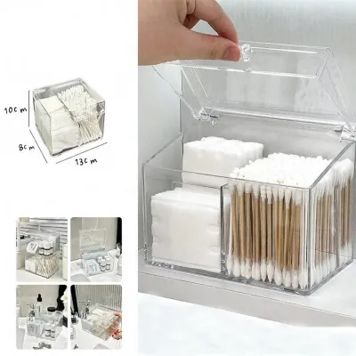 Acrylic Dust-proof Storage Box Transparent Organizer for Cotton Swabs Makeup Pads Lipsticks Desktop收纳盒 Clear Cosmetic Holder Compact Size