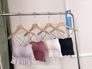Tanktop Dengan Cup Bra Style Korea Bahan Katun Tali Silang