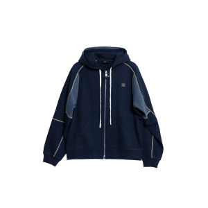 Roaringwild | Contrast Stitched Double Zipper Hooded Sweatshirt Jacket Men