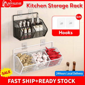 Royalstar Kitchen Storage Rack Organizer  Wall Mounted Spice Storage Holder Fruit Basket Hanging Vegetable Shelf Racks