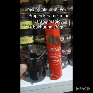 PAKET 4 item bukhur serbuk gahru plus arang prapen kramik dupa aromaterapi pengharum ruangan bakhor