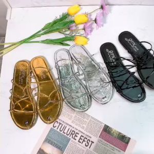 Dép nữ đế bệt quai dây mảnh bóng móc chéo - D014