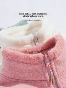 Thickened Double-Sided Coral Fleece Jacket Mens Windproof Waterproof Warm Stand Collar Fleece Lined Outdoor Clothing Coat