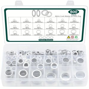 600-Piece Drain Plug Gasket Set 18 Sizes Aluminum Crush Washer Combination Set Automotive Crush Washer Oil Drain Plug M6 M8 M10 M12 M14 M16 M18 M20 M22 M24