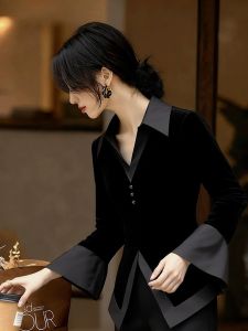YUFUQING | Elegant French Style Velvet Blouse