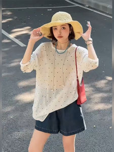 BINKAFENNY | Pure Desire Micro-Patterned Long Sleeve T-Shirt Women Summer Loose Thin Cover Korean Style Straight Tube Beautiful Top