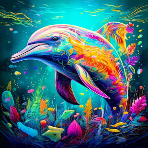 Huacan 5d Diy Diamond Painting Animal Dolphin Kit Full Mosaic Landscape Home Decorative Rhinestone Pictures