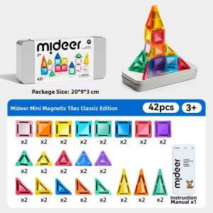 Mideer MINI Colorful Magnetic Tiles Pocket Set – Portable Travel Building Blocks Strong Magnet STEM Toy for Kids