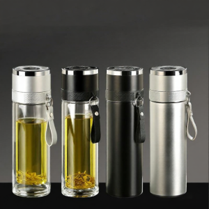 One-Handed Press Open Insulated Glass Water Bottle