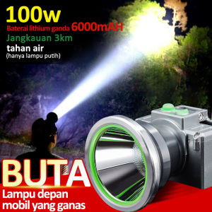 COD Headlamp Senter Kepala LED 3000m Senter Luby 100 Watt 6000mah Rechargeable Cahaya Putih Waterproof Bisa Dimmer Kapasitas Besar Pencahayaan Luar Ruangan Memancing Kepala Lampu