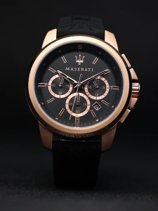 【BEST SELLER】[2 Years Warranty] Maserati Successo 44mm Case Black Silicon Strap Mens Chronograph Quartz Watch R8871621012