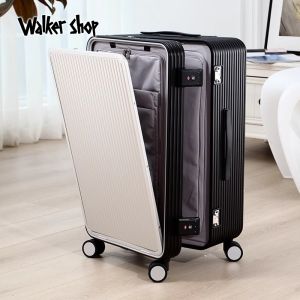WalkerShop Full Aluminum Magnesium Alloy Business Luggage Bag Front Opening Carry-On Suitcase Men Side Open Cover Metal