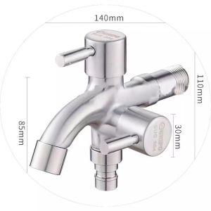 Oumu SUS304 Stainless Kitchen Faucet Two Way Wash Machine Faucet 1 in 2 out Head Two Way Water Washer Tap Faucet