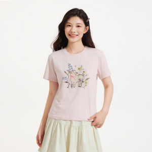 Hotwind | Womens Lyocell Loose Short Sleeve Summer New Printed Sheer T-Shirt