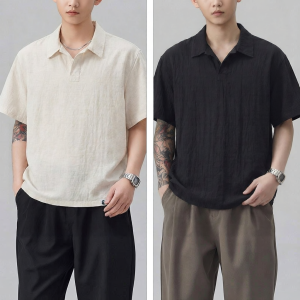 FINGERCROXX | Vintage Style Linen Short Sleeve Polo Shirt