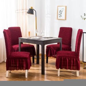 Seersucker Chair Cover For Dining Room Banquet Chair Slipcover Stretch Chair Cover with Skirt Elastic Wedding Chair Decor
