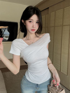 GUZILIAN | Áo Thun Vòng Cổ Voan Ruffle Dập Nút Sweet Lace