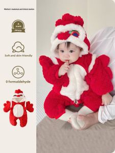 Thickened Autumn Winter Baby Romper New Year Visiting Clothes Celebration Outfit One Year Old Gift Clothes Infant Overalls