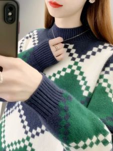 Color Block Knitted Sweater Half High Collar Girls Base Layer Thick Winter Inner Wear for Teens And Tweens Korean Style Long Sleeve