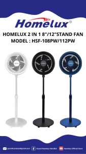 HOMELUX 2 IN 1 STAND FAN 8" ADJUSTABLE STAND FAN HSF-108PW KIPAS BERDIRI/MEJA BOLEH LARAS