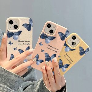 For iPhone 14 Pro max Blue Butterfly ins Trendy shell 13 12 11 15 8plus 7plus iPhone Case XR X Xs Max 11pro Soft glue