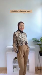 [Basica Moda] 5852 Atasan Top Baju Blouse Kemeja Wanita Leonita Motif Leopard Crepe Import