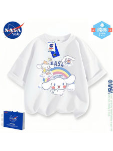 NASA Collaborative Cotton Short Sleeve T-Shirt for Girls Summer Absorbent Cartoon Design Parent-Child Matching Clothing