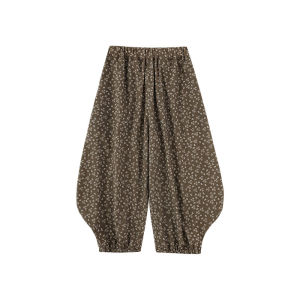 Comfortable Soft Elastic Casual Pants for Girls Summer Loose Lantern Pants Full Print Floral Cute Elastic Waistband Cotton Blend