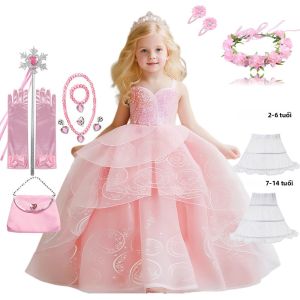 Trẻ Em Màu Hồng Phù Thủy Trang Phục Đầm Cosplay Elphaba Glinda Phù Thủy Tốt Công Chúa Giữa Bắp Chân Cổ Tròn Full Tay Polyester Satin