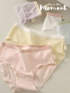 5 Piece Class A baby cotton skin-friendly breathable underwear female summer moisture wicking pure cotton 5A antibacterial inner crotch mid-waist girl solid color student underwear