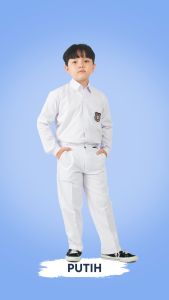 Celana seragam sekolah sd sekolah dasar panjang putih pinggang karet pria laki laki cowok