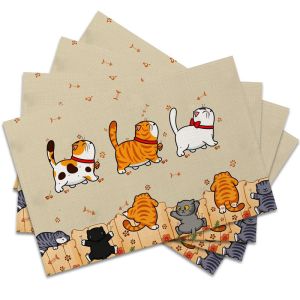 4Pcs Cat-Themed Placemats Best Placemats Washable Suitable for Holiday Parties Home Decor Kitchen Countertops Rectangular Dining Rooms Make Your Dining Room and Kitchen More Beautiful Birthday Gifts and Housewarming Party Gifts for Family and ...