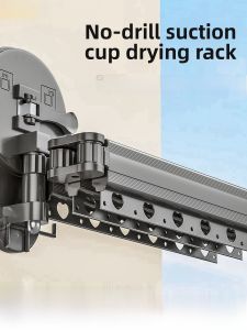 Indoor Outdoor Folding Clothes Drying Rack Suction Cup Expandable Laundry Pole Travel Friendly No Drilling Required