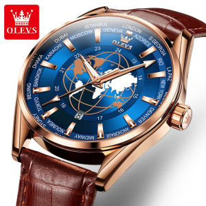 OLEVS 9926 Quartz Men Fashion Watch Gift Leather Watchband Round-dial Wristwatch Calendar Luminous