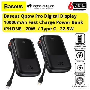 Baseus Original Qpow Pro Digital Display Fast Charge Power Bank 10000mAh / 20000mAh Fast Charging PowerBank Built in Cables 20W & 22.5W