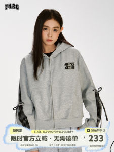 F426 Store Warm Leather Short Style Patchwork Plaid Butterfly Knot Sweatshirt Youth Spring Autumn Cotton Polyester Hoodie