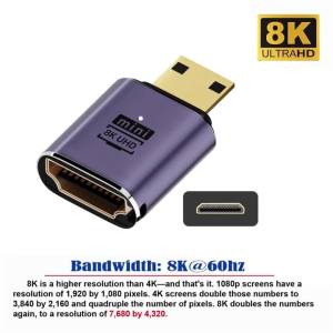 1PCS/2PCS Mini HDMI Male to HDMI 2.1 Female UHD Extension Gold Converter Adapter Support 8K 60hz HDTV